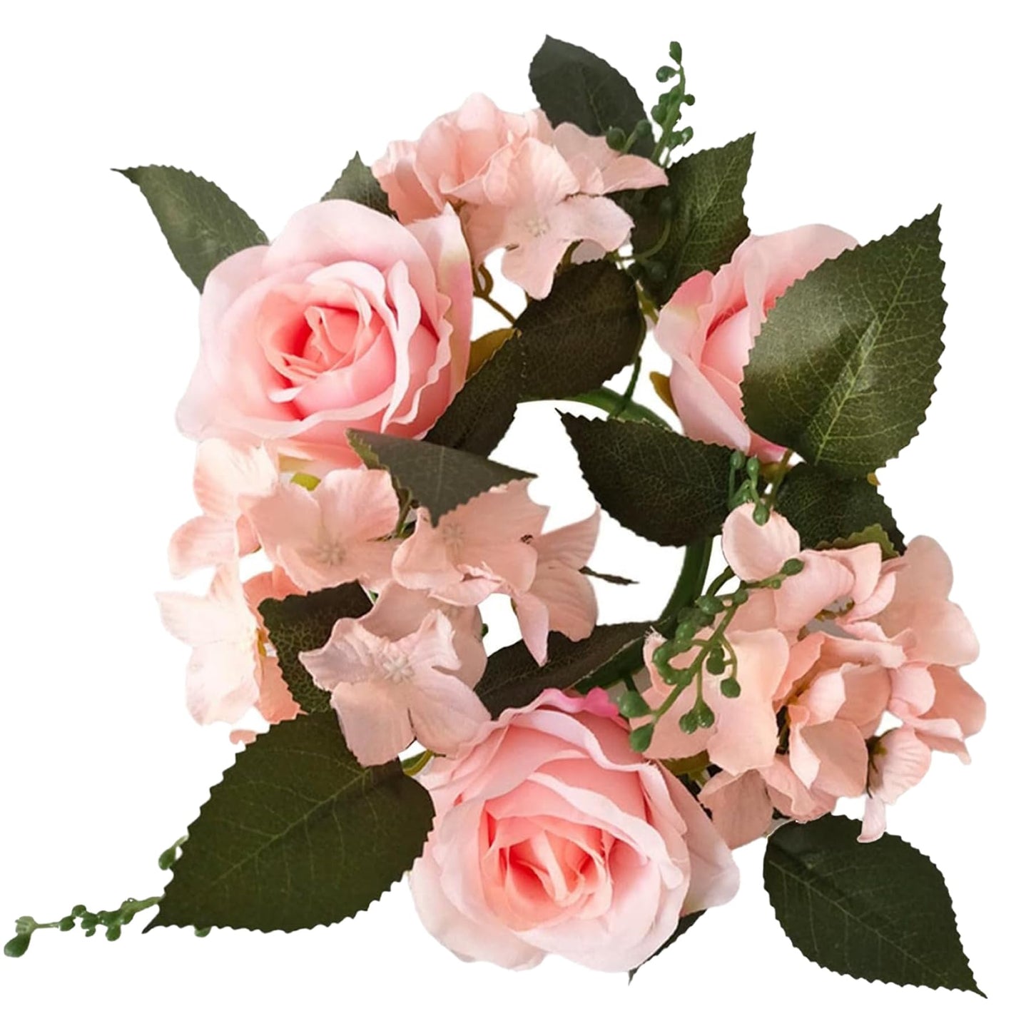 Comebachome Candle Rings Wreaths, 4inch Artificial Rose Candle Wreath Rings, Decorative Candle Floral Wreaths Desk Decorations for Wedding Dining Table Decor(Pink), Standard, Style 2