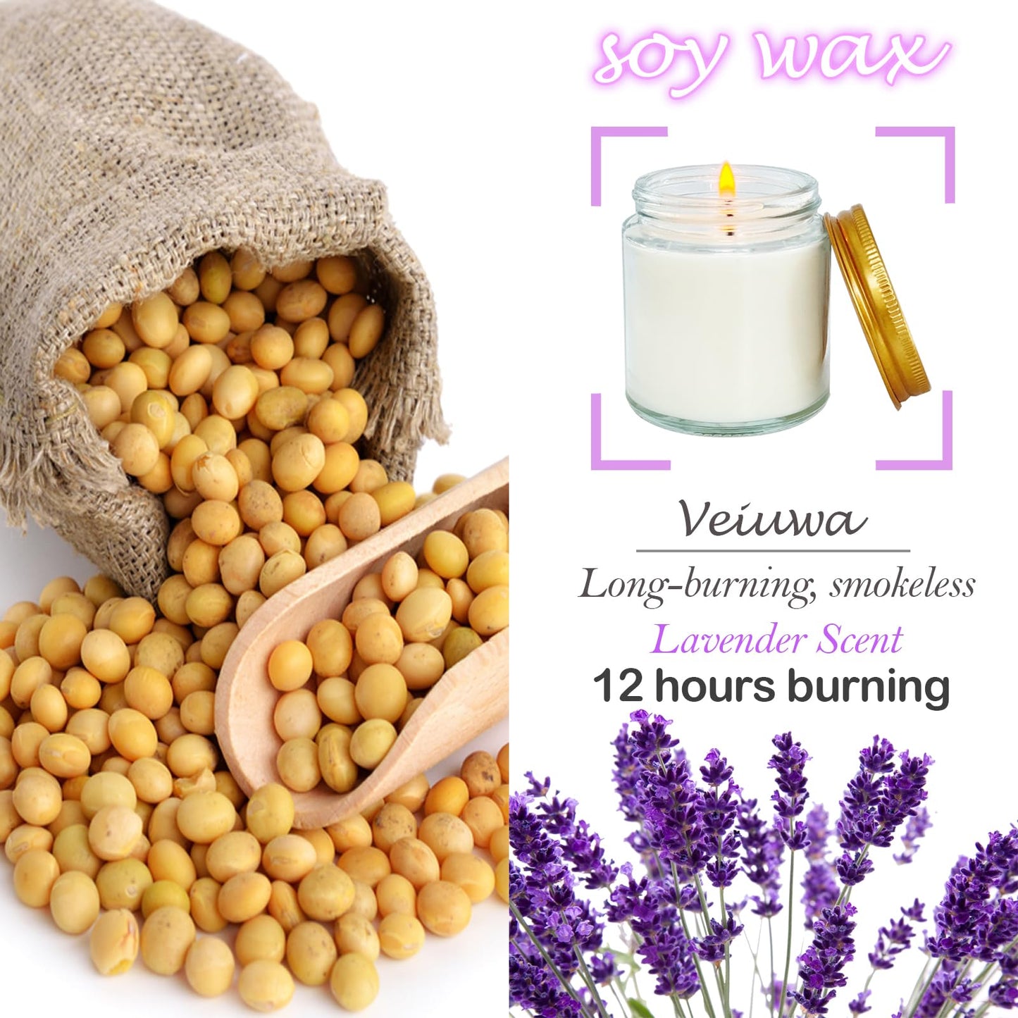 Veiuwa 24 Pcs 4 Oz Mini White Soy Candles,Lavender Scented Candles Set,Bulk Aromatherapy Candle,Great Stress Relieving Scented Candle for Girls as a Gift for Birthdays, Weddings and More!