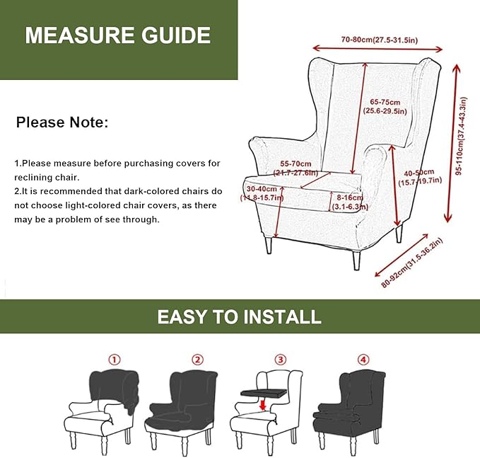 HAOYONG Wingback Chair Slipcovers Elastic Jacquard Wing Chair Covers 2 Pieces