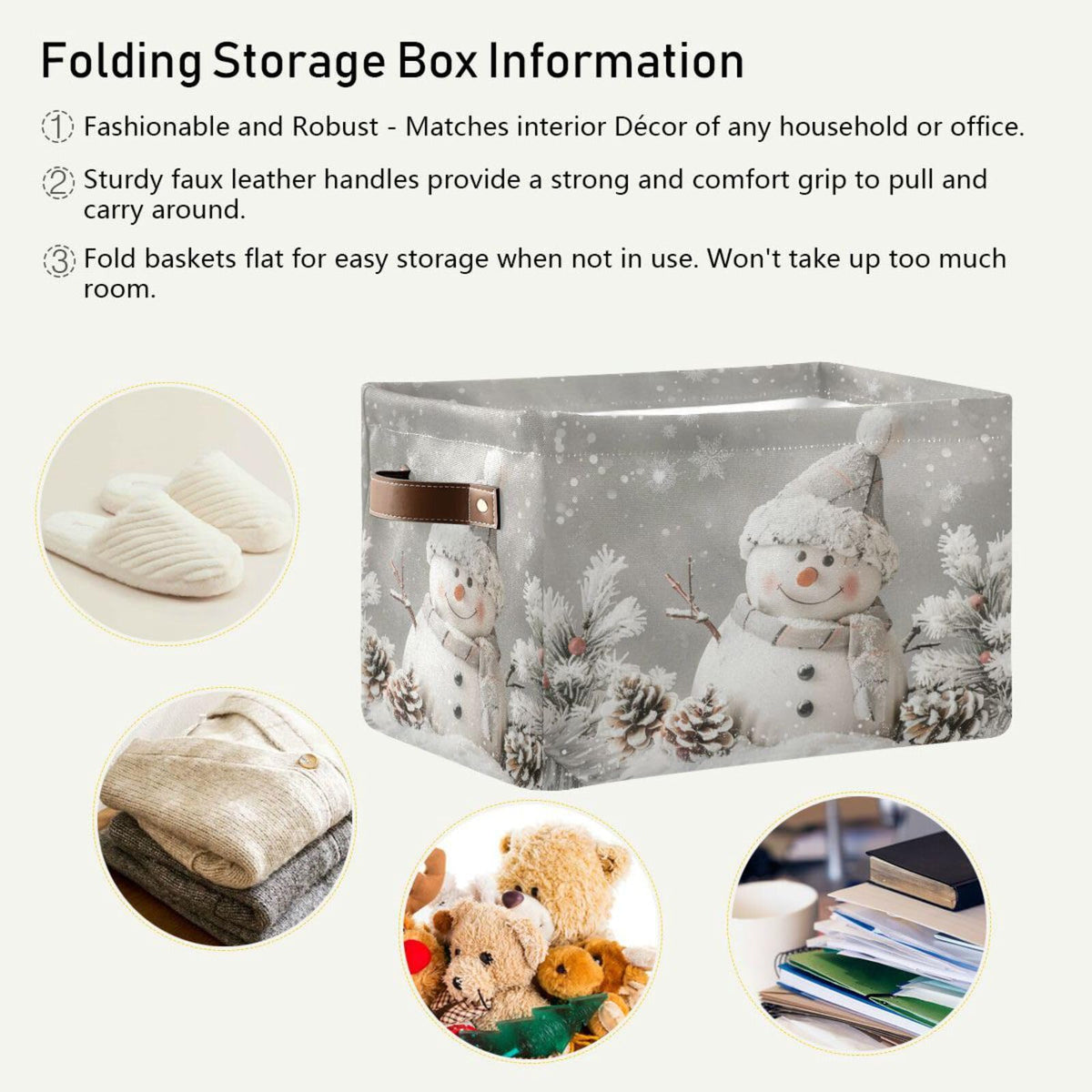 senya Christmas Storage Basket, Snowman Pine Cones Snowflake Foldable Fabric Collapsible Storage Bins Organizer Bag for Storage Clothes