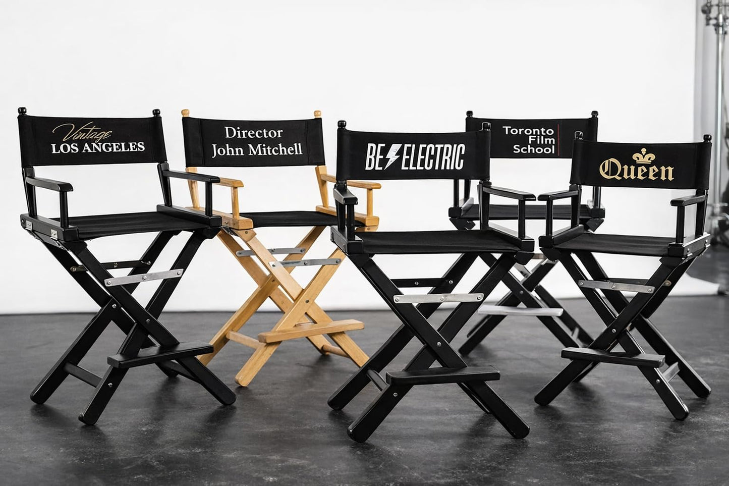 Filmcraft Personalized Tall Director's Chair – Black Finish with Custom Black Canvas, Complete Professional Package for Filmmakers & Creatives (Front & Back of Canvas Customization - Black Frame)