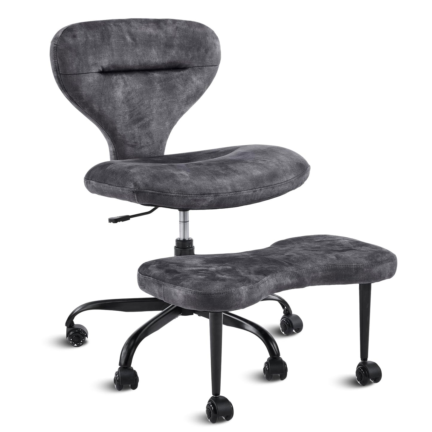 YFO Ergonomic Cross Legged Office Chair and ADHD Meditation Chair with Silent Wheels for Home Office Desk Chair and Yoga, Wider Backrest Support and Storage Pockets Design, Velvet Fabric, Grey