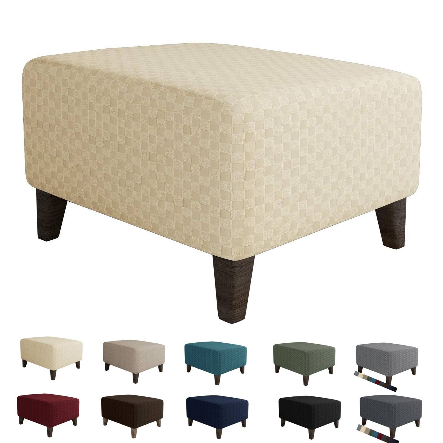 MAXIJIN Jacquard Ottoman Cover Slipcovers Folding Storage Stool Furniture Protector Cover Soft Thick Rectangle Foot Rest Slipcover with Elastic Bottom (Ottoman X-Large, Light Beige)