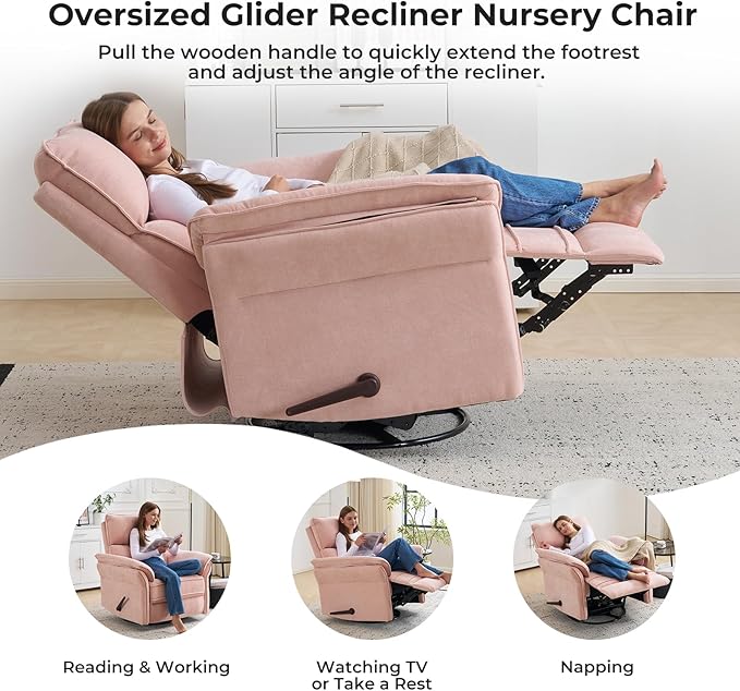 Oversized Recliner Chair, Chenille Glider Rocking Nursery Chair