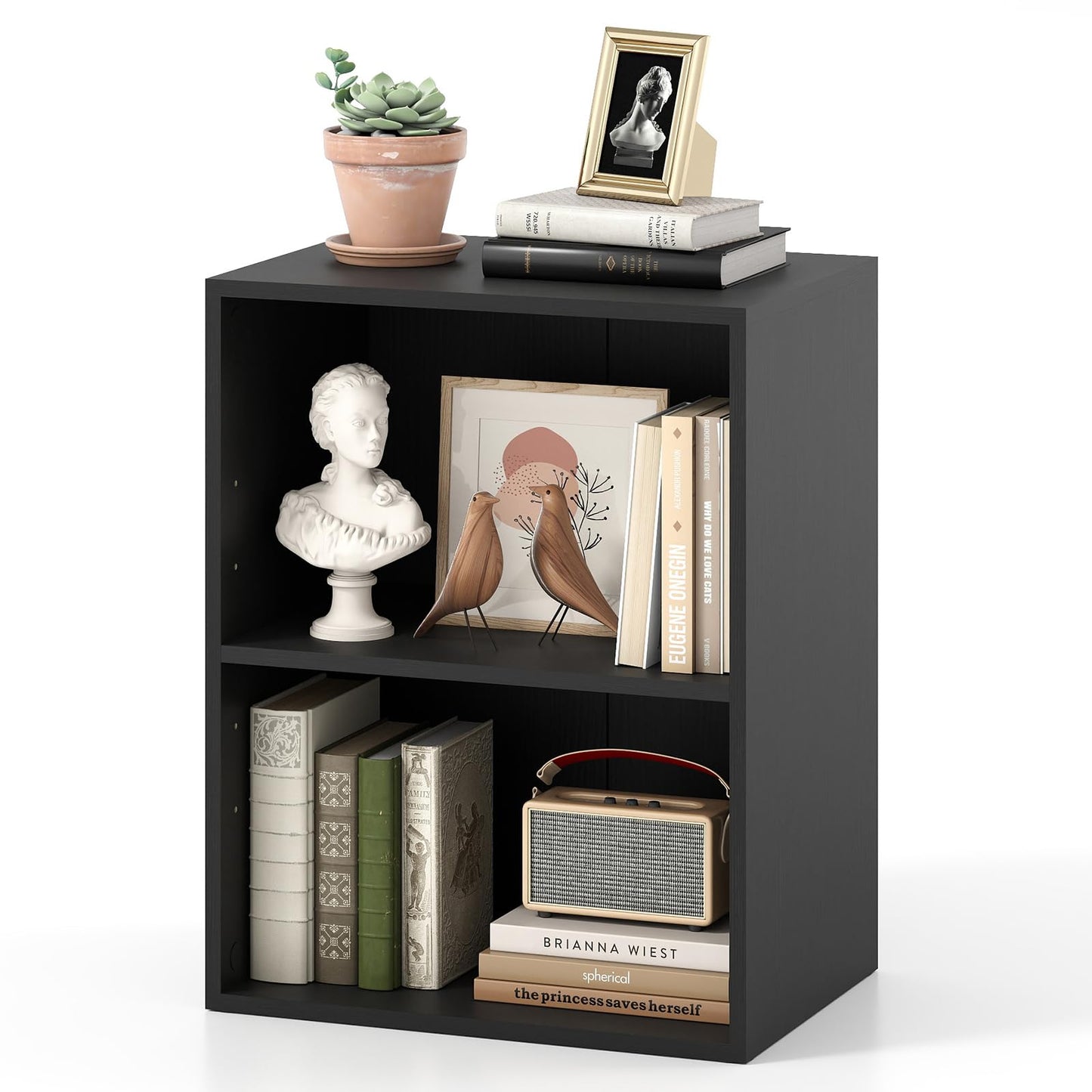 Giantex 2 Cube Bookshelf and Bookcase, 2-Layer Storage Shelf w/Large-Capacity Open Storage Space, MDF P2 Veneer, for Living Room Bedroom Study Office Multi-Functional Furniture Display Cabinet, Black