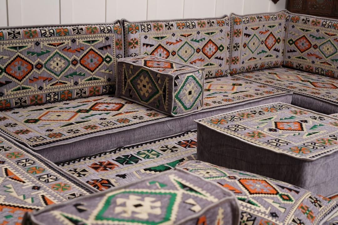 arabicsofa U Shaped Arabic Floor Seating – Handmade Majlis Set– Bohemian Style Sofa