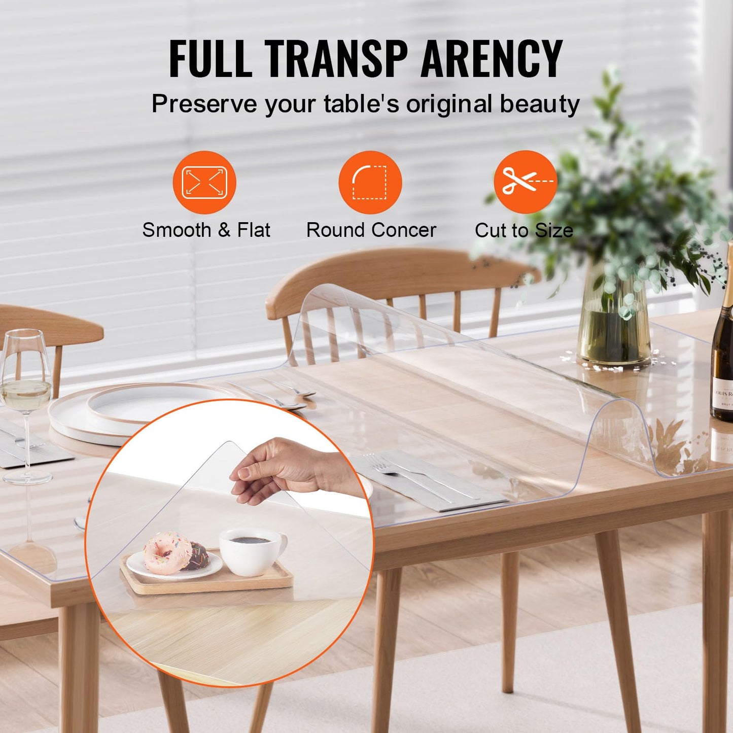 VEVOR Plastic Table Cover, 36 x 54 Inch 1.5 mm Thick Clear Table Protector, Rectangle PVC Desk Mat, Waterproof & Easy Cleaning Desk Pad Tablecloth, for Office, Dresser, Dining Room, Night Stand