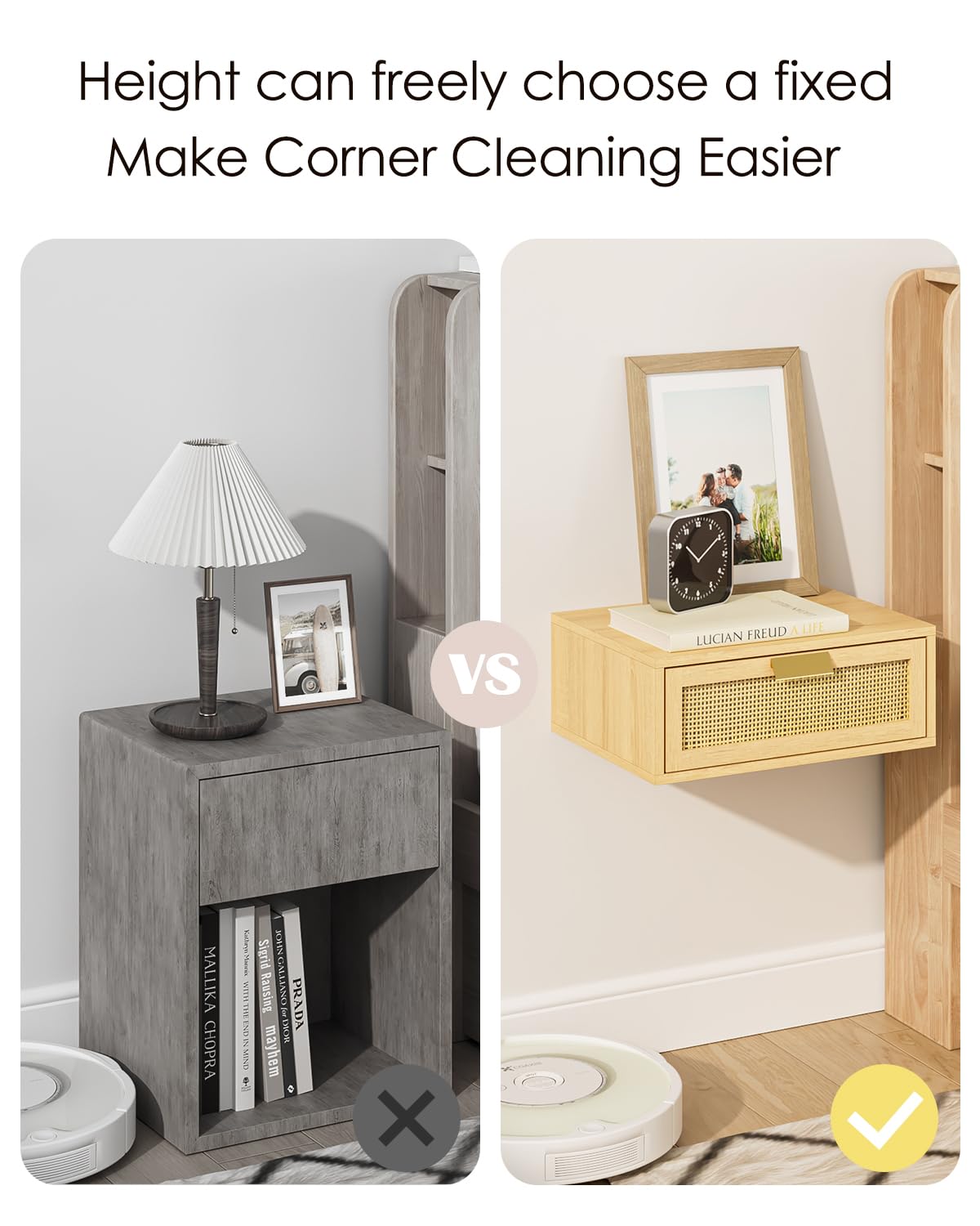 Aienvey Floating Nightstand, Floating Shelf with Drawer, Wall Mounted Nightstand, Floating Bedside Table (Oak Rattan)