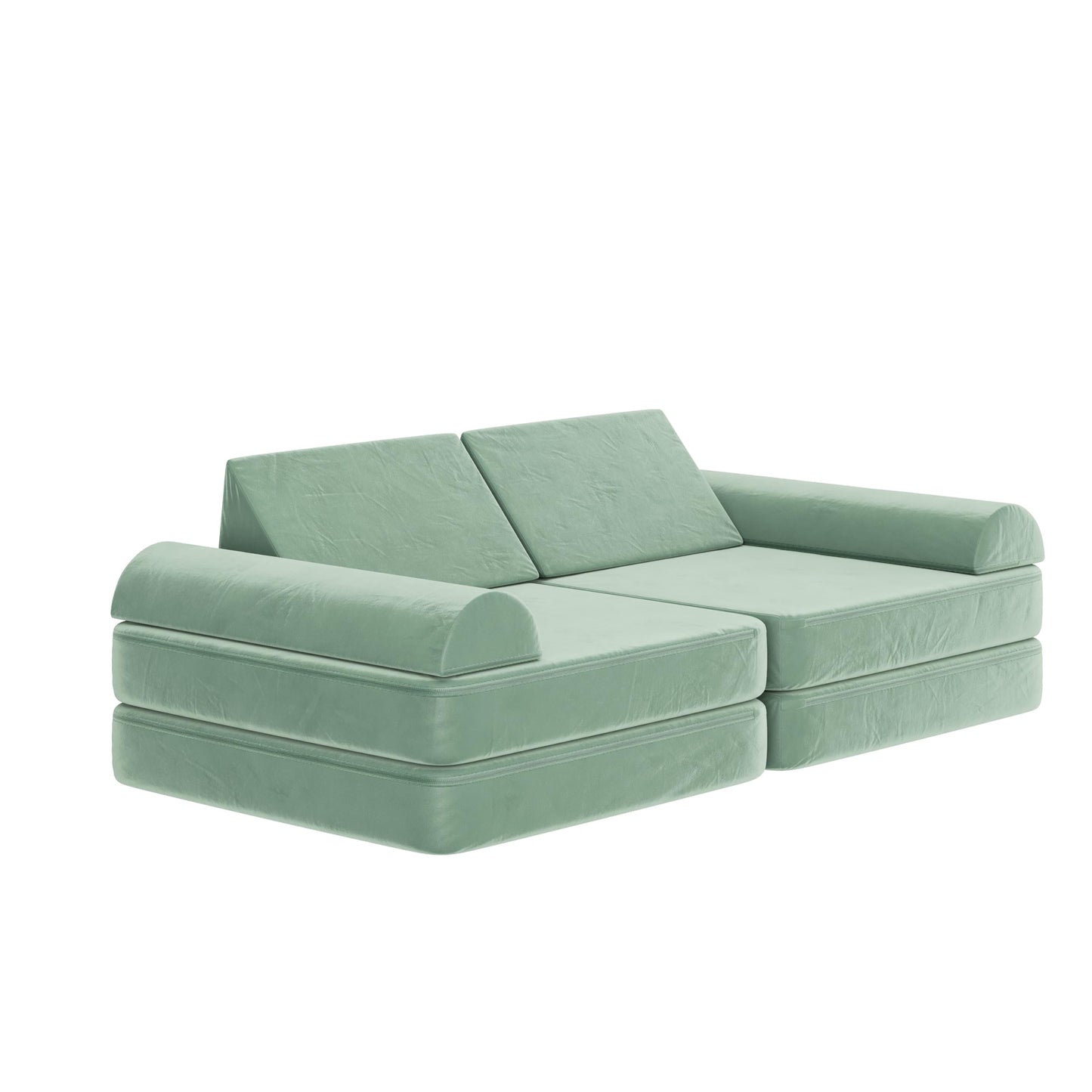 Flash Furniture Marlowe Modular Foam Kids Play Couch, 6 Soft Sectional Sofa Pieces, Convertible Kids Couch, Removable Covers, 56", Sage
