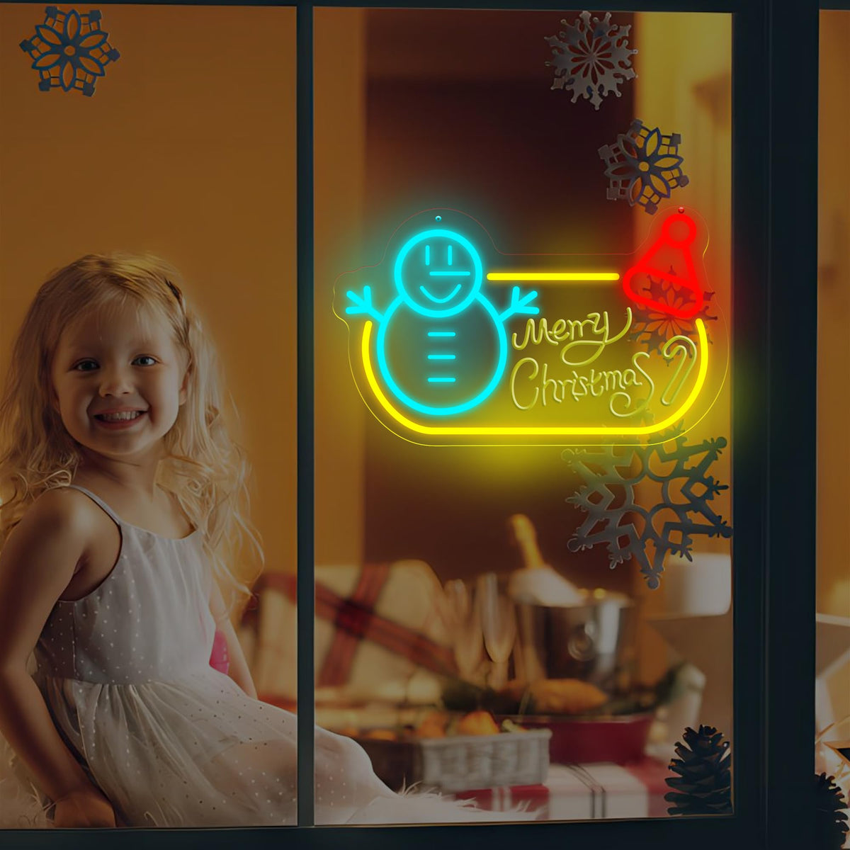 Merry Christmas Snowman Neon Sign 15.7″×9.44″, LED Wall Light – Festive Holiday Decor for Living Room, Shop Window, Office, Christmas Party & New Year Celebration