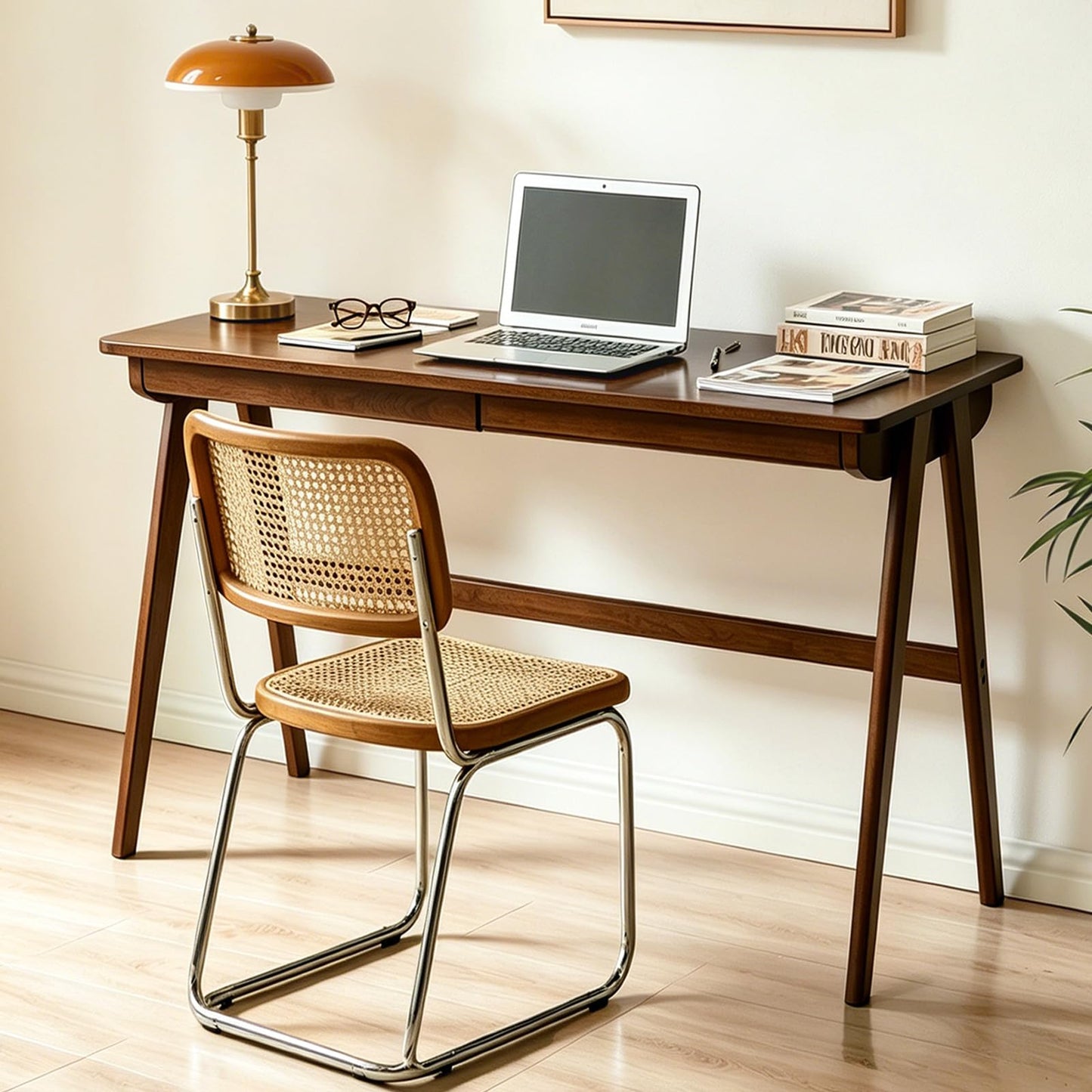 Kelvorvin Solid Wood Desk with Drawers, Computer Desk for Home Office, Small Writing Desk for Bedroom & Small Spaces, Sturdy A-Frame, Easy Assembly (Walnut Color, 39inch)