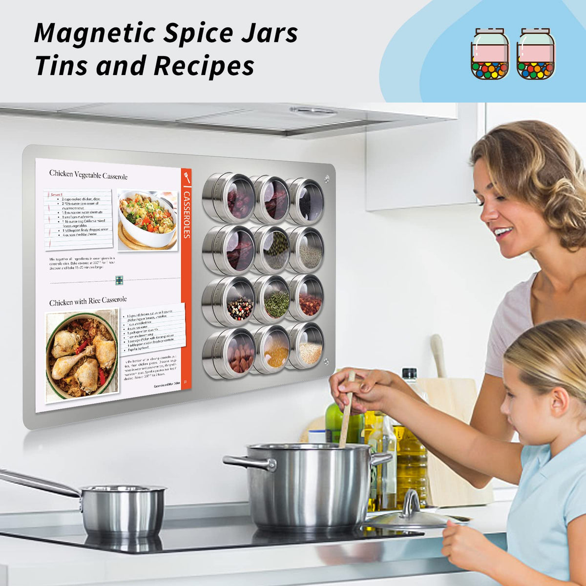 17.7" x 11.8" 2 Pack Stainless Steel Magnetic Board - Magnet Bulletin Board to Display Magnetic Letters Numbers Animal, Poetry, Spice Jars, Notes, Photos, Suitable for Wall, Refrigerator, Cubicle