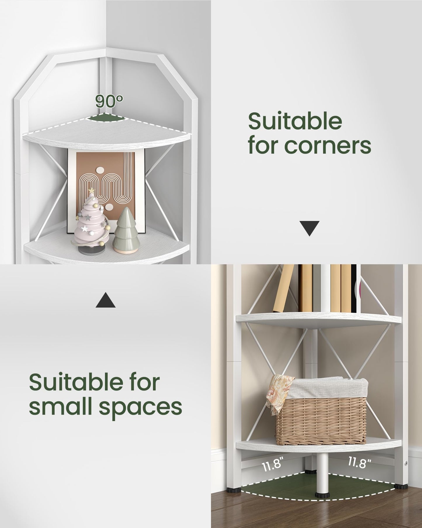 CHOEZON 6-Tier Industrial Corner Shelf, 71.2" Corner Storage Stand, Plant Stand Display Shelf, Corner Bookcase for Bedroom, Living Room, Home Office, White TCJ11WB