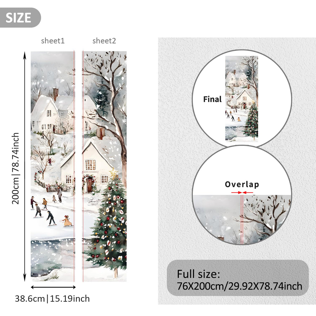 Alwayspon 30x78.7inch Self-Adhesive Christmas Door Stickers Covers Decorative Mural Decals, Vinyl Peel and Stick Removable Door Poster Wallpaper for Bathroom Home Decor, Celebrate Christmas