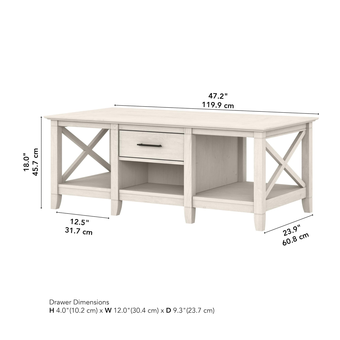 Bush Home Key West Coffee Table with Storage in Linen White Oak