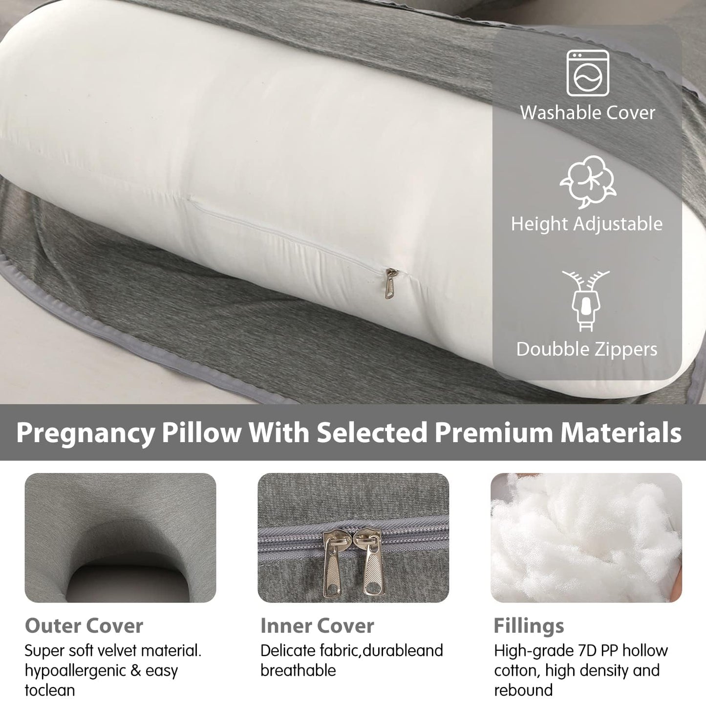 BATTOP Pregnancy Pillows with Cooling Cover,Maternity Body Pillow for Sleeping,Support for Back,Hips,Legs,Belly for Pregnant Women,Pregnancy Must Haves