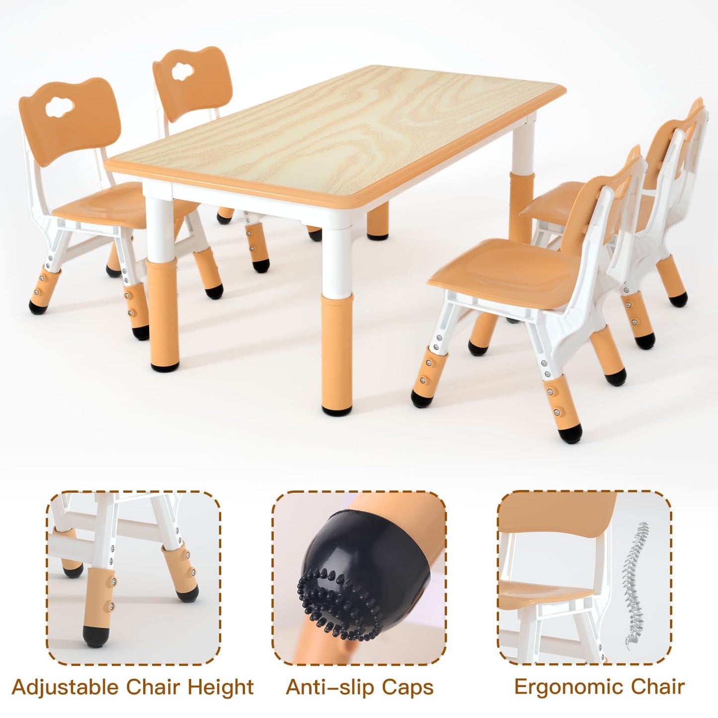 LulliSpace Kids Study Table and 4 Chairs Set,Height Adjustable Table and Chairs for Children and Toddlers,47.2"X23.6"Graffiti Desktop,Suitable for Daycare,Classrooms, Home