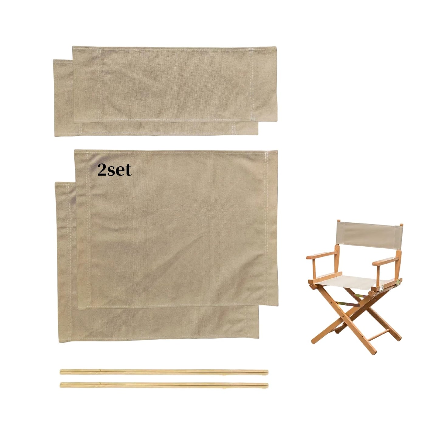 Wonafa 2 Set Director Chair Canvas Replacement with Wood Stick,21.2" L x 16.1" W/21.2X 7.8 Portable Replacement Cover Canvas for Directors Chair，Casual Director Chair Replacement Canvas (Khaki)