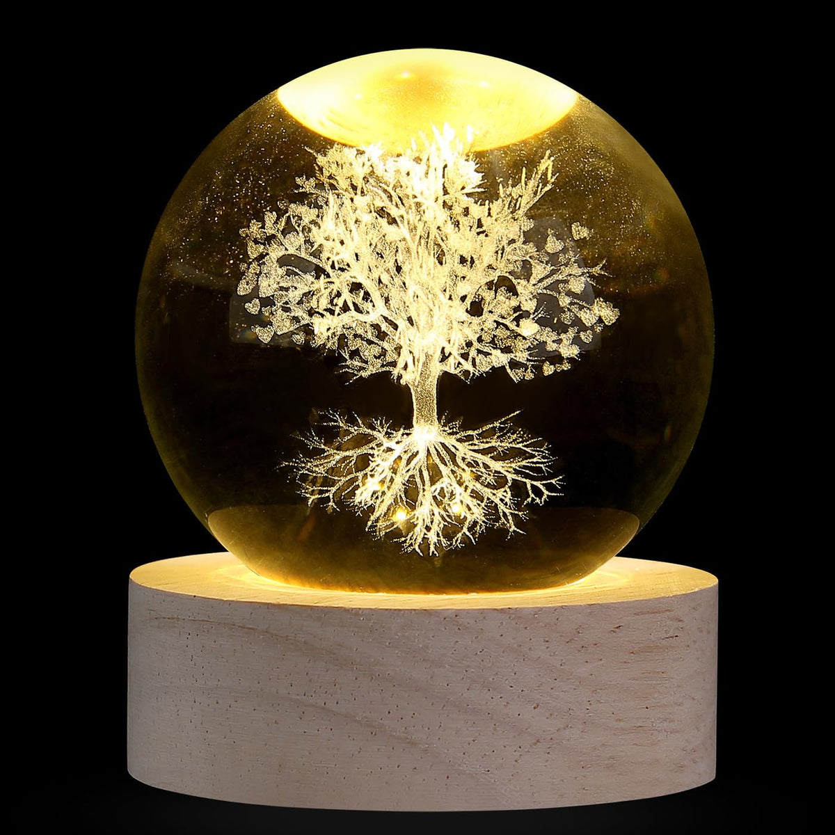 MAIBAOTA 3D Tree of Life Decor 2.4 Inches Crystal Ball Crystal Tree of Life Meditation Spiritual Gifts for Women Glass Figurines Sphere