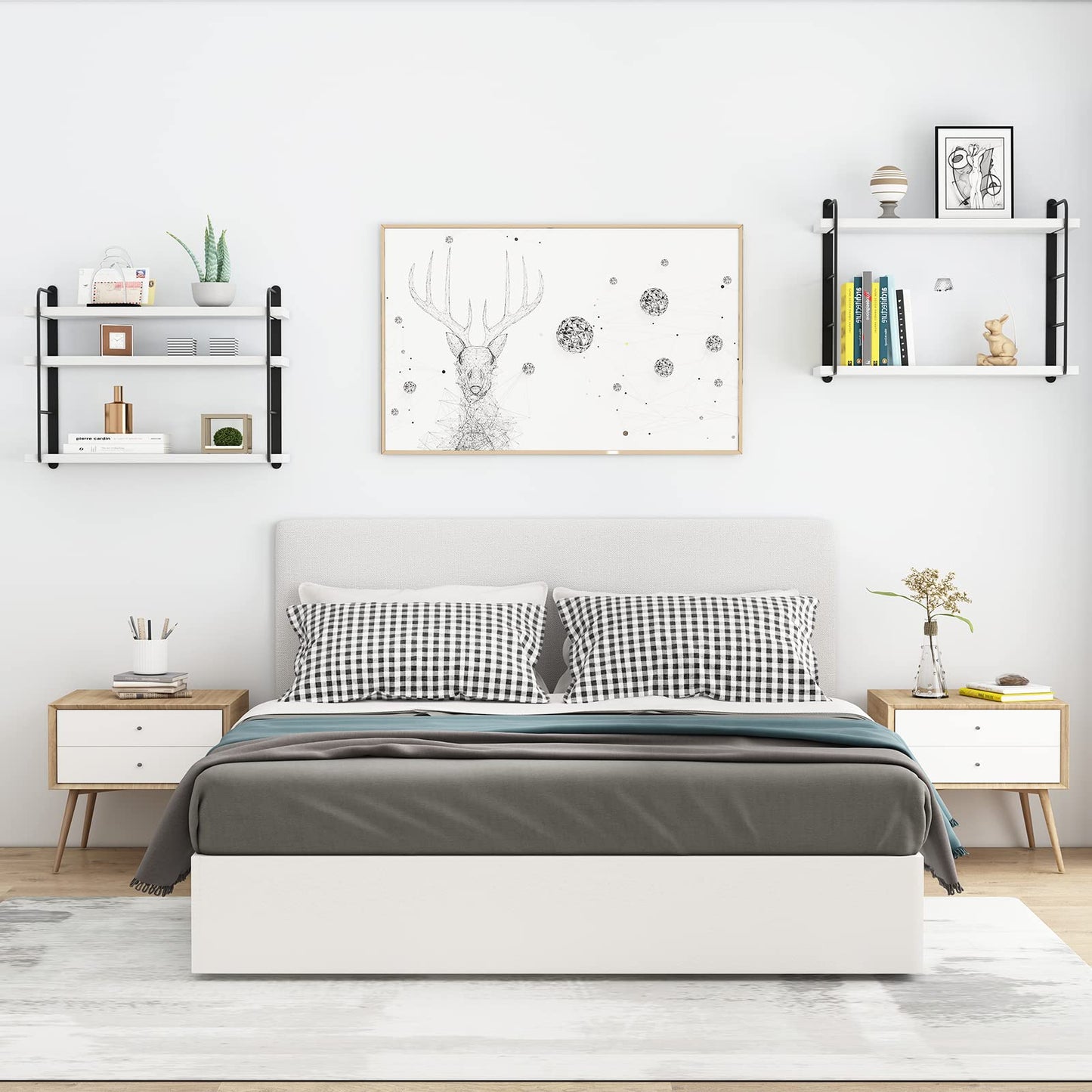 MXCSE Wall Shelves, Wall Mounted Bookshelves, DIY Floating Shelves for Wall, Wood Hanging Book Shelves for Room, Bedroom, Living Room, Easy Installation (White, 50W x 17H)