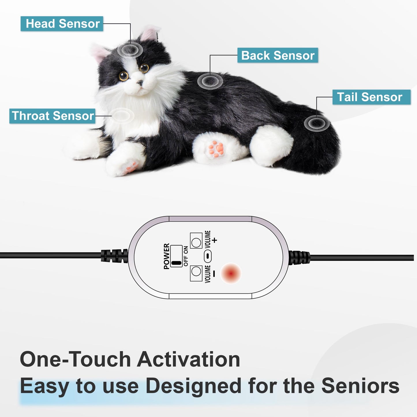 Chongker Interactive Companion Robot Cat Pets, Handmade Weighted Stuffed Animals, Cat Plush Toy with Voice Response, Realistic Heartbeat and Purring, Black Cat