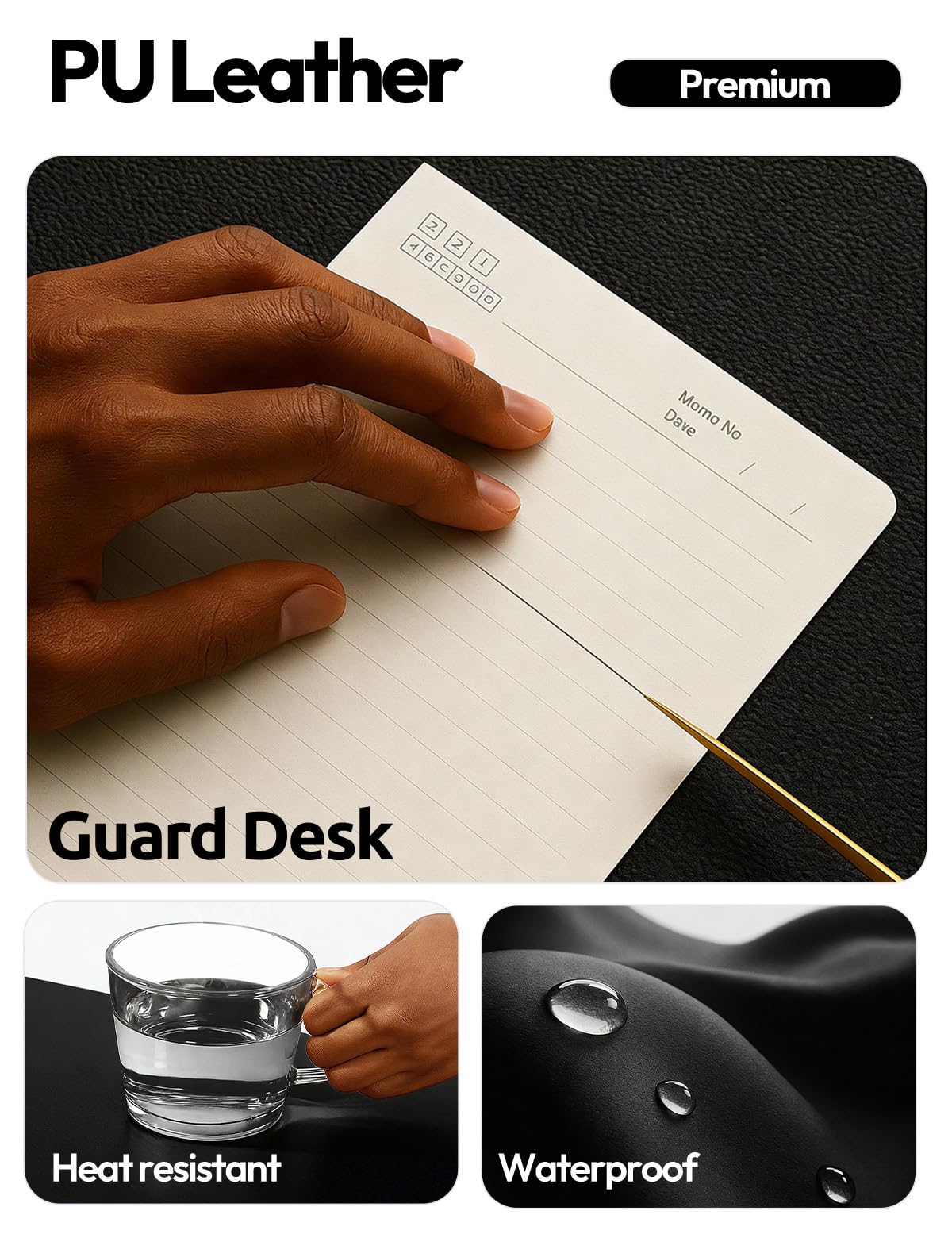 YSAGi Leather Desk Protector, Office Mat, Large Mouse Mat, Non-Slip PU Leather Blotter, Laptop Desk Pad, Waterproof Writing Pad for Office and Home (Black, 47.2" x 23.6")
