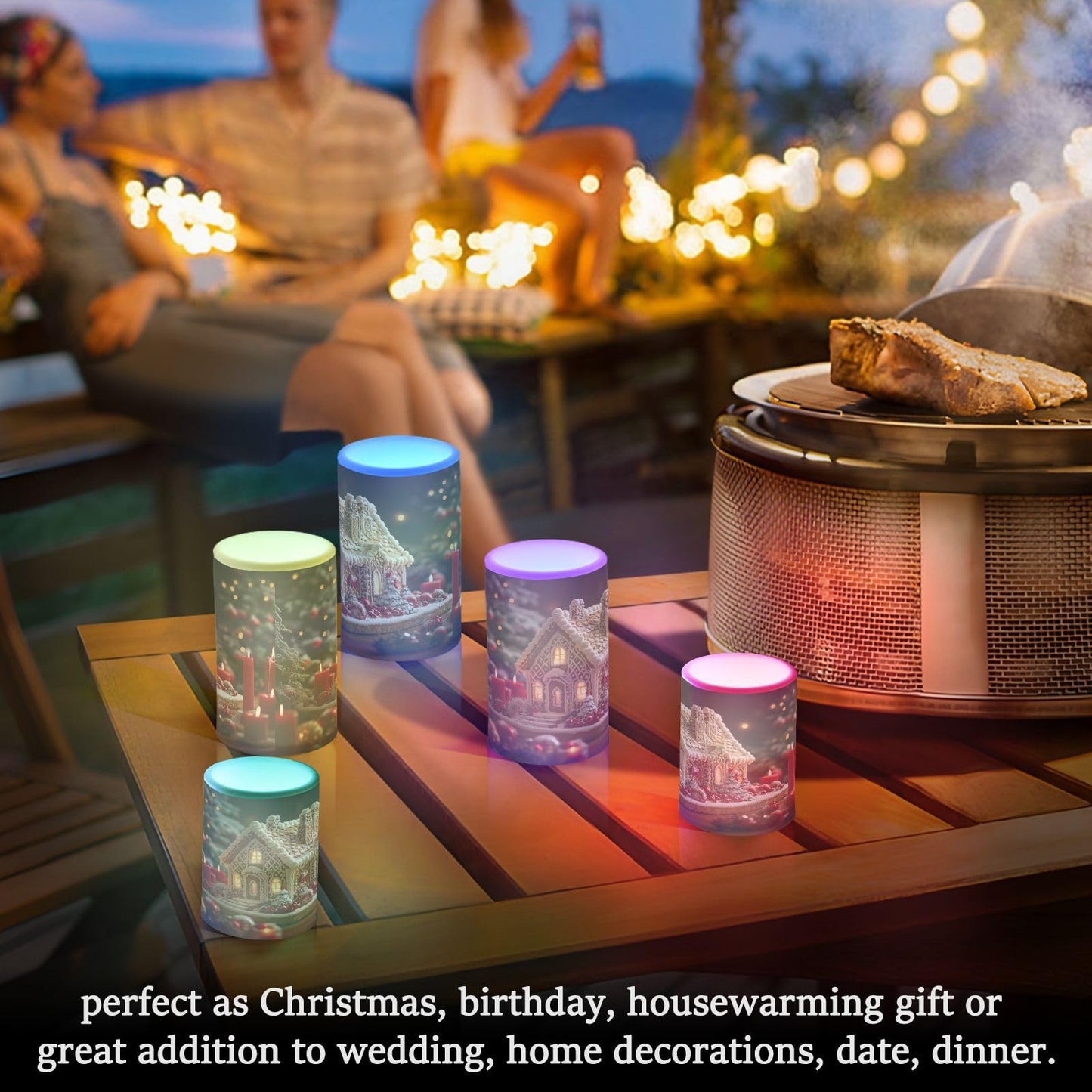 WEVIBOFU Gingerbread House Flickering Flameless Candles LED Battery Operated with Remote Timer Pillar Candles for Home Birthday Wedding Christmas Decor, Set of 2