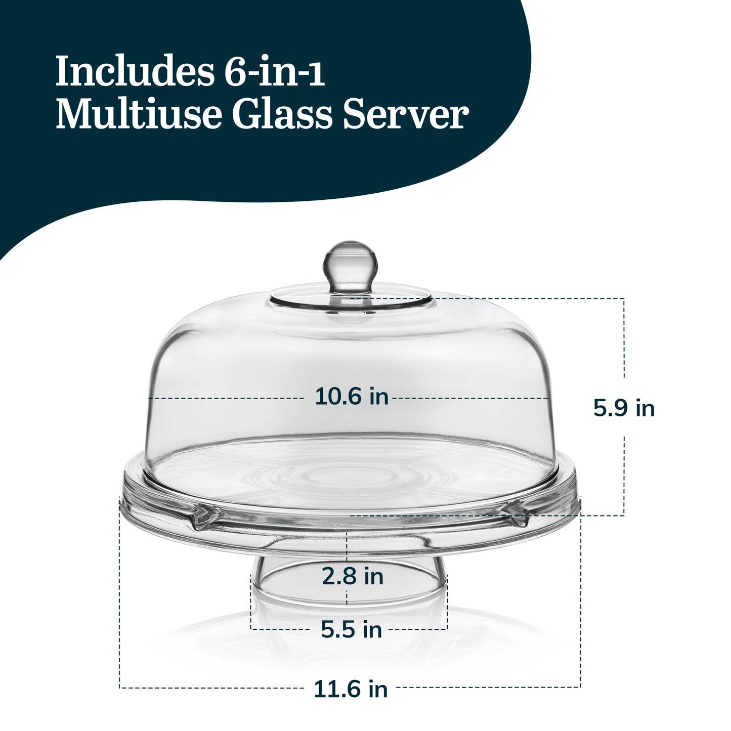 Libbey Selene 6-in-1 Domed Cake Stand, Unique Space Saving Glass Cake Stand with Dome, Multi-Purpose Dip Bowl To Serve Snacks and More