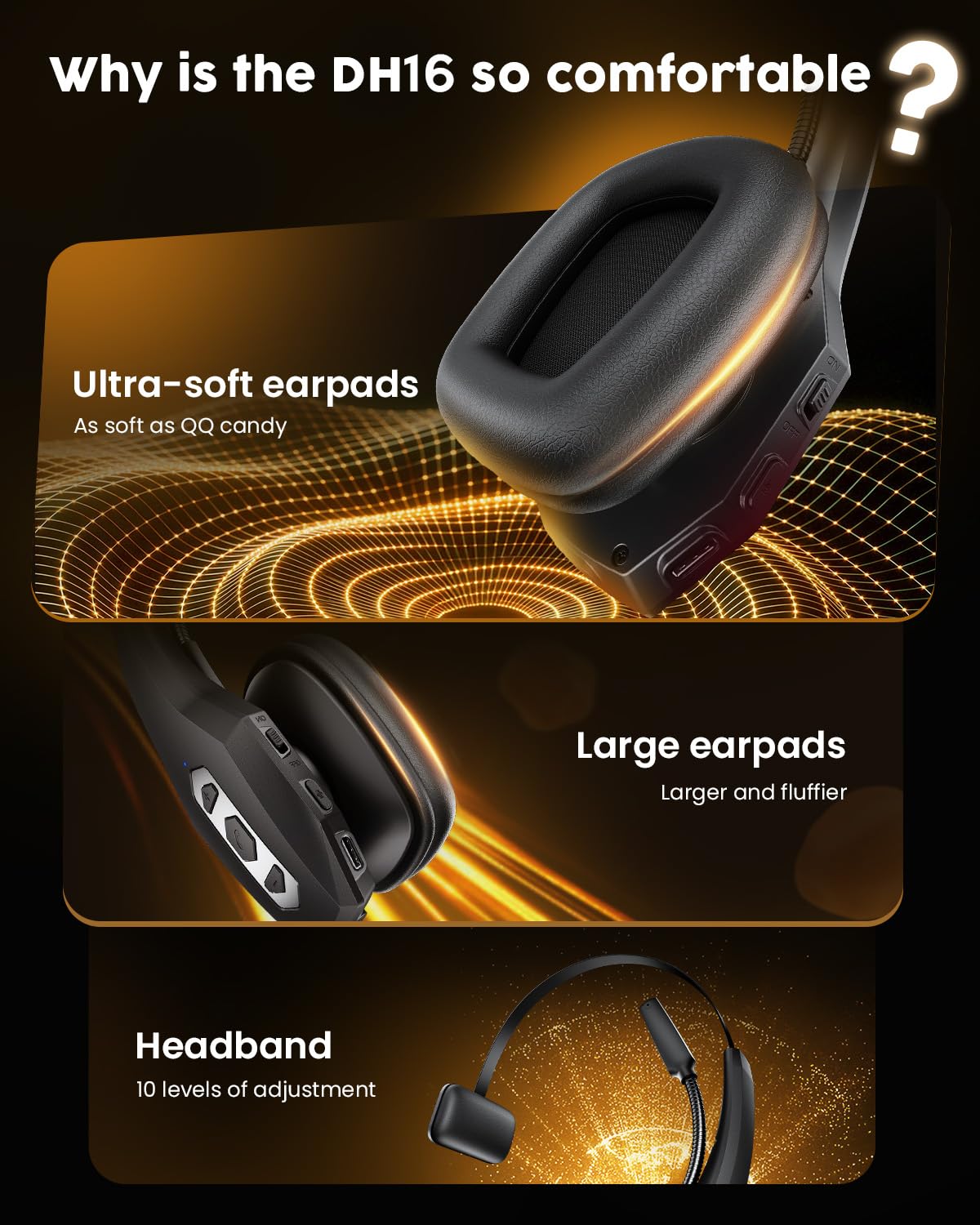 OTYHVV Trucker Bluetooth Headset with Charging Base, Wireless Hands-Free Headset with Noise Canceling Mic & Mute Button, 56Hrs Working Time PC Headsets for Cell Phones, Computer, Truck Driver