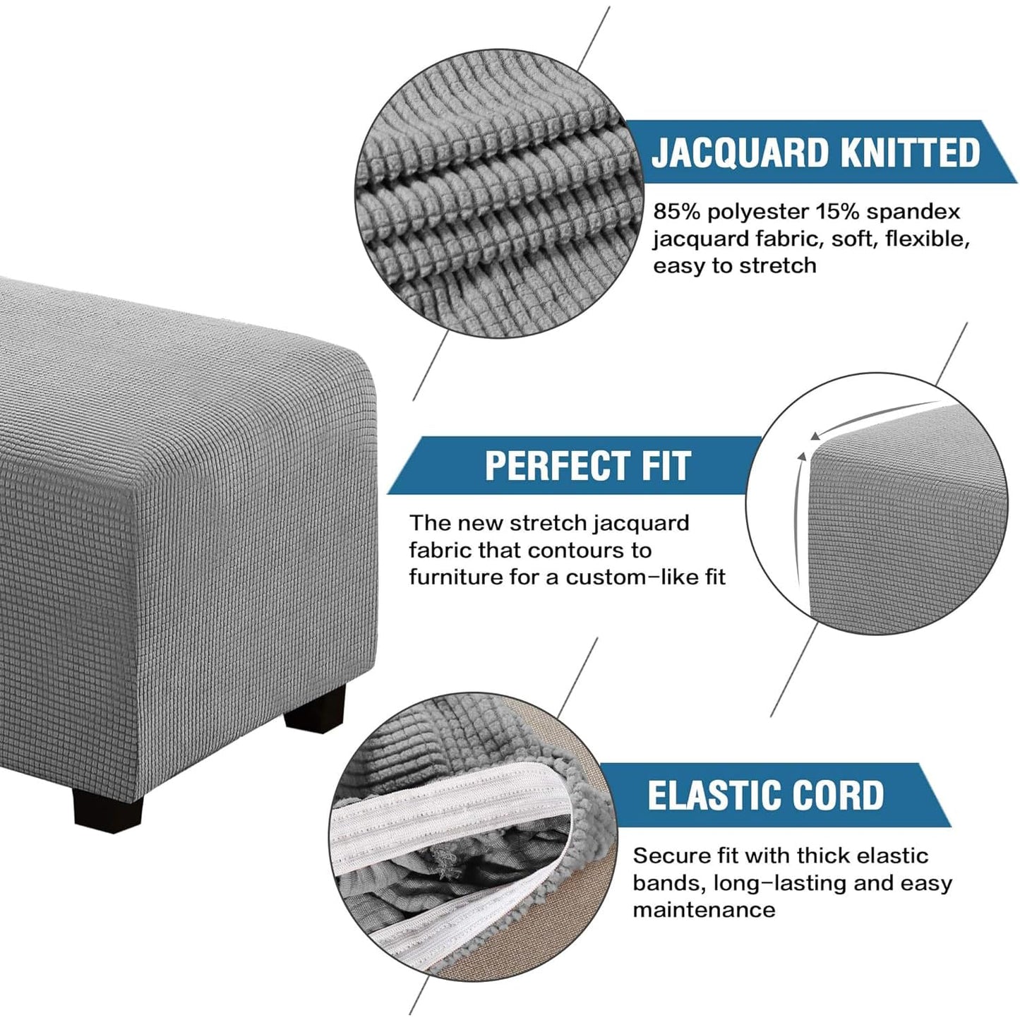 H.VERSAILTEX Ottoman Cover Slipcover Rectangle Fit Length 29"-34" Footrest Sofa Slipcovers Stool Cover Footstool Protector Covers Feature Stretch Thick Soft Jacquard Fabric Removable Washable - Dove