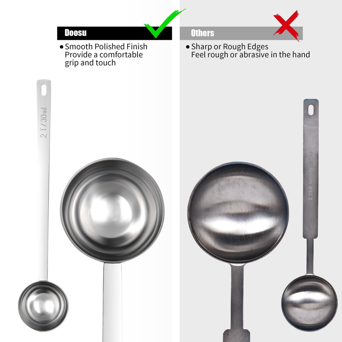 18/8 Stainless Steel Coffee Scoop, Doosu Food-Grade Metal Measuring Spoon with 6.9in Long Handle, Tablespoon Scooper for Coffee Beans, Ground Coffee, Espresso, Protein Powders, Tea, Sugar (2 Tbsp)
