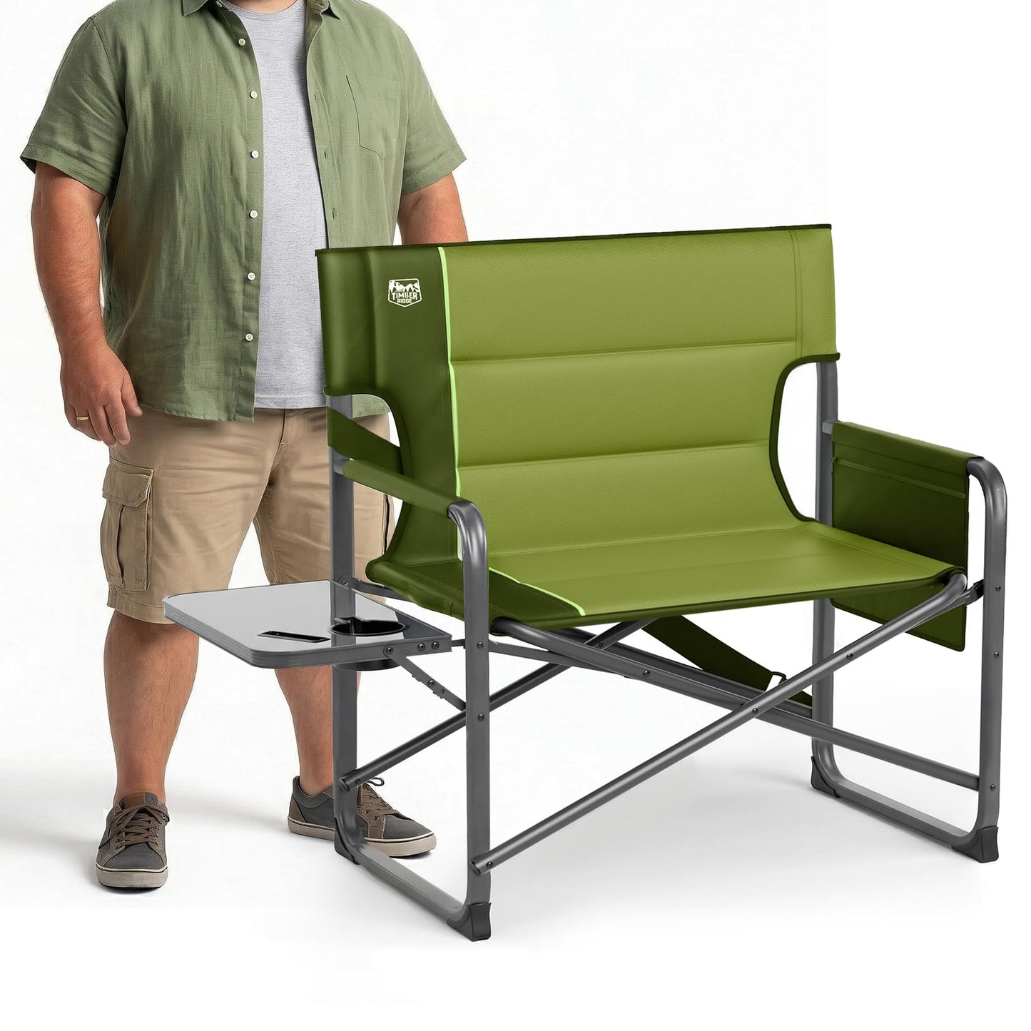 Timber Ridge XXL Director’s Chair – Heavy Duty Folding Camping Chair for Adults, 500lb Capacity, Extra Wide Padded Seat for Camping, Sports, Lawn, Courtyard, and Outdoor Use, Green