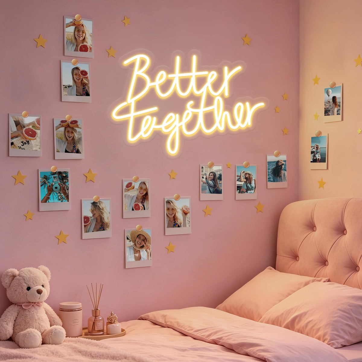 Miootly Better Together Neon Sign, LED Neon Sign Wall Decor for Wedding Bedroom Christmas Valentine's Day Women Birthday Gift Living Room Home Decor, 16"x 12" USB Powered 10 Brightness Settings Light