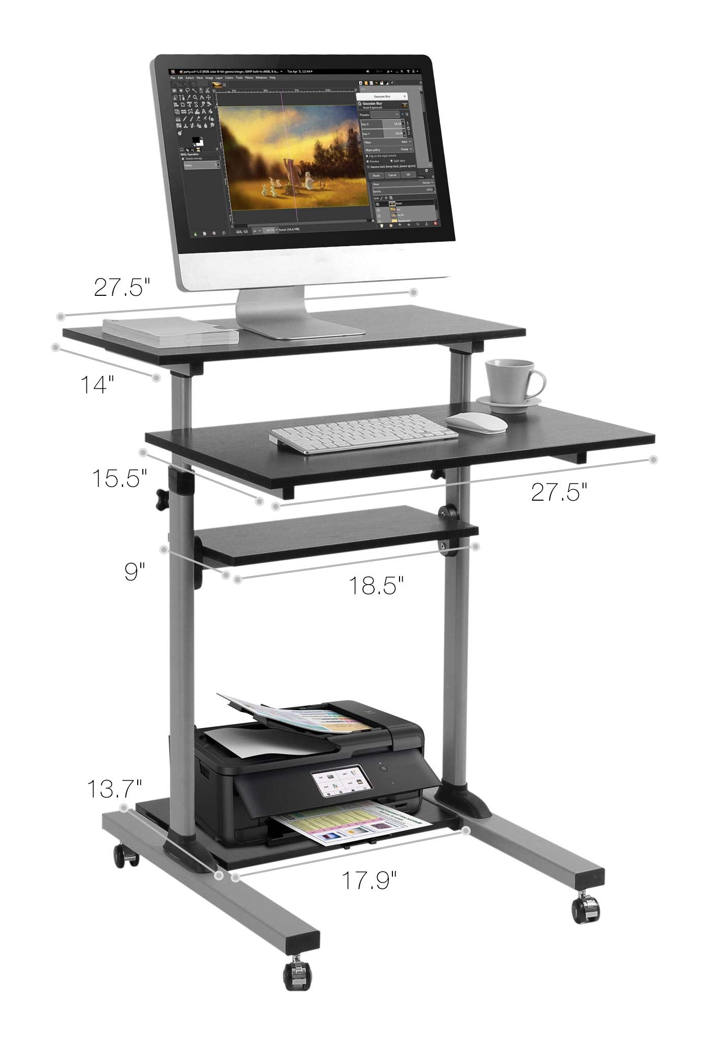 TechOrbits Rolling Desk for Laptop - Standing or Sitting Mobile Computer Cart with Wheels, Adjustable Height & 27.5-inch Surface - Portable Home Office Workstation - Black﻿