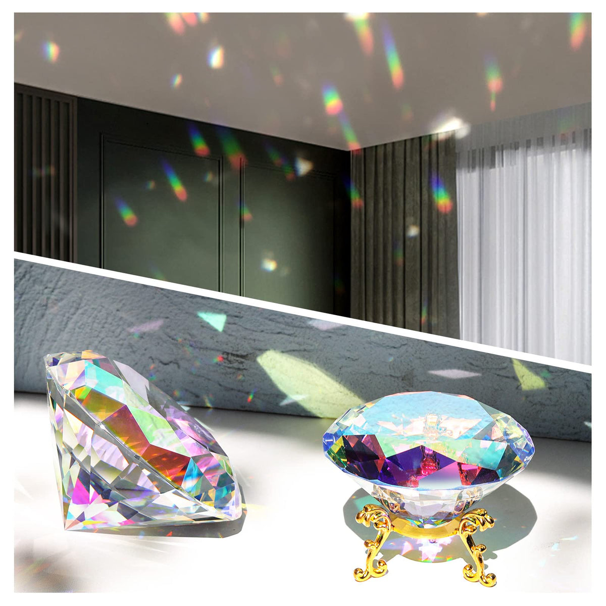 SWTHONY Bundle of 80mm and 90mm Crystal Diamond Paperweight Gems Home Decor