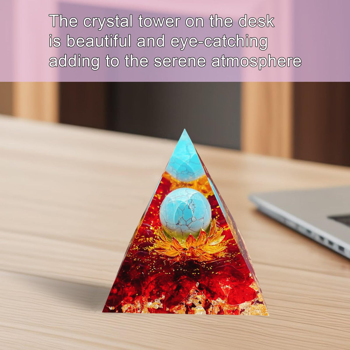 Saefheled The Flower of Life Orgone Pyramid,Natural Energy Red Glaze&Turquoise Orgonite Crystal Healing Pyramid,for Reduce Stress, Balance Chakra,Meditation Attract Luck,Accumulate Wealth&Health(6cm)