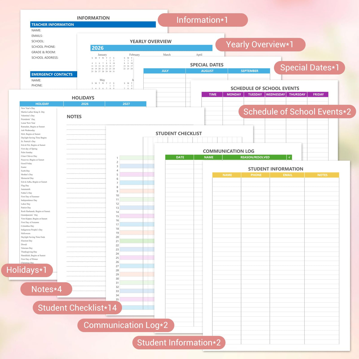 Teacher Planner 2026-2027 Academic Year, Jul.2026 - Jun.2027, 8.5" x 11" Lesson Planner Book for Teachers, Teacher Planners with Colorful Monthly Tabs, Hardcover- Pink