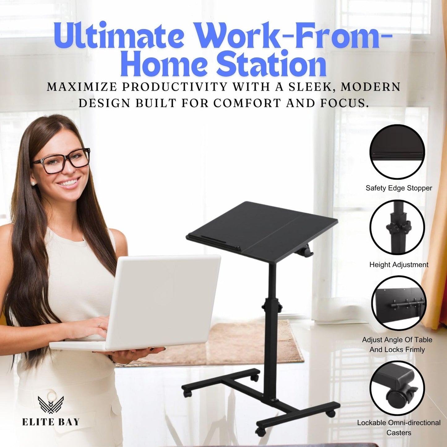 ELITE BAY Adjustable Work-from-Home Working Station, Black