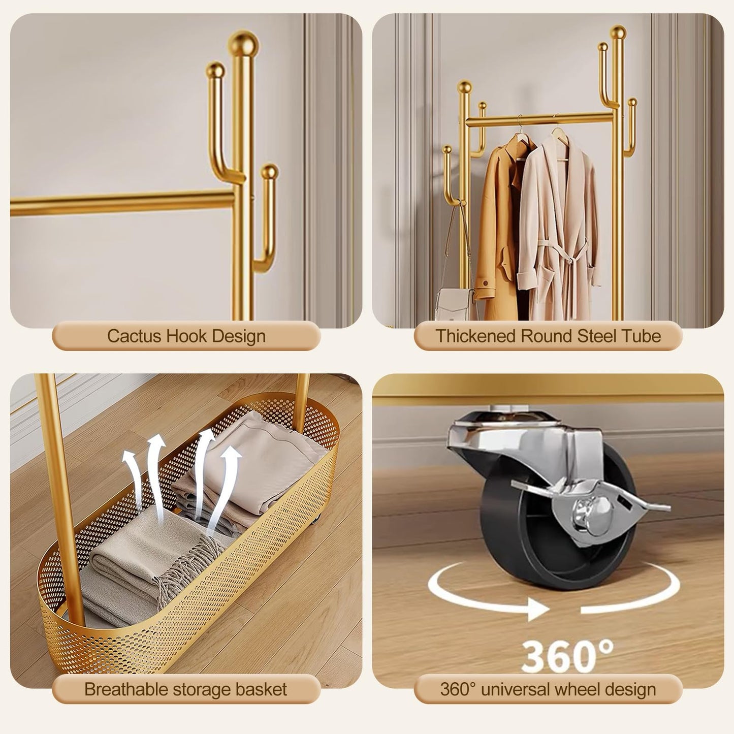 Ergocar Coat Stand. A jacket hat rack with a basket, multi -functional design. It can move stable at 360 °, suitable for placing in bed, living room and porch.
