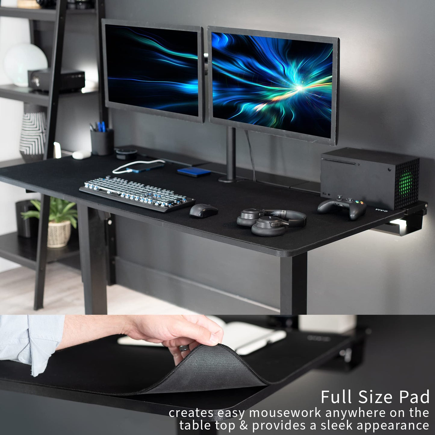 VIVO Universal 60 x 30 inch Table Top with Built-in Concealed Cable Trays for Standard and Sit to Stand Height Adjustable Home and Office Desk Frames, Full Size Mouse Pad, Black Desktop, Desk-TOP3