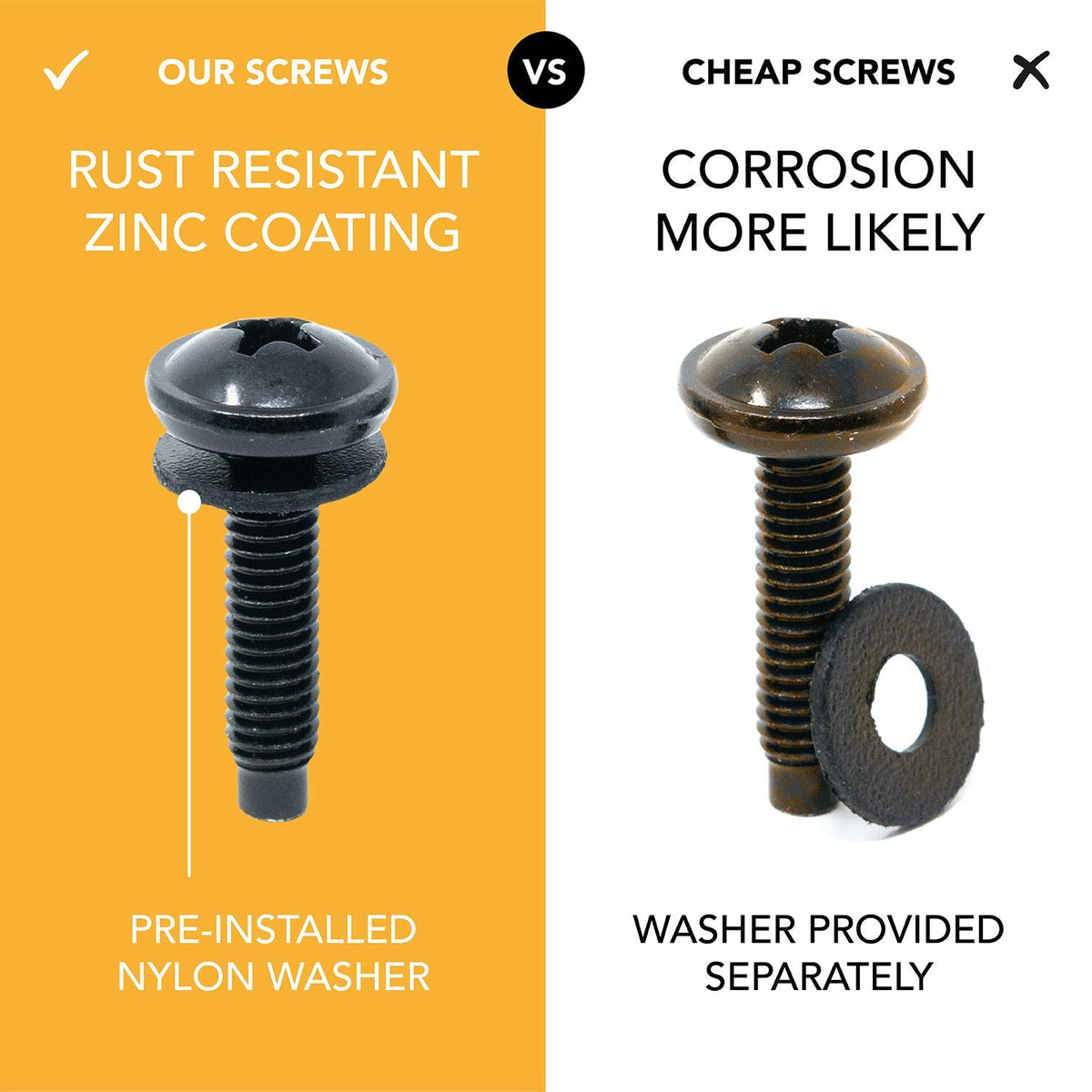 10-32 Rack Screws 50-Pack - Versatile Server Rack Accessories for Network Cabinets, Audio Mounts, Studs and Recording Studio Includes Nylon Washers. Perfect for Rackmounts