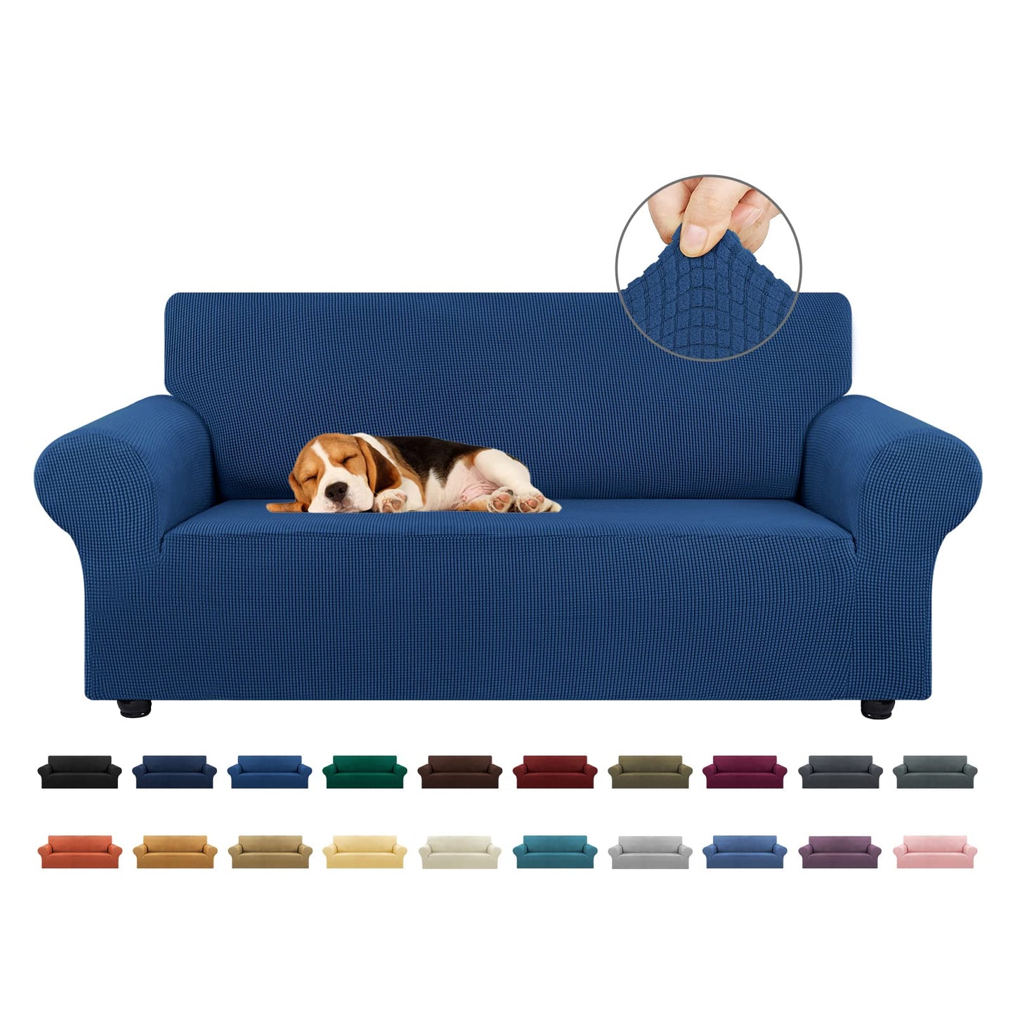 KEKUOU Stretch Loveseat Sofa Cover Slipcover,Couch Covers for 2 Cushion Couch Sofa (55"-78") Furniture Protector Sofa with Elastic Bottom for Kids,Dog. Jacquard Small Checked (Medium,Classic Blue)