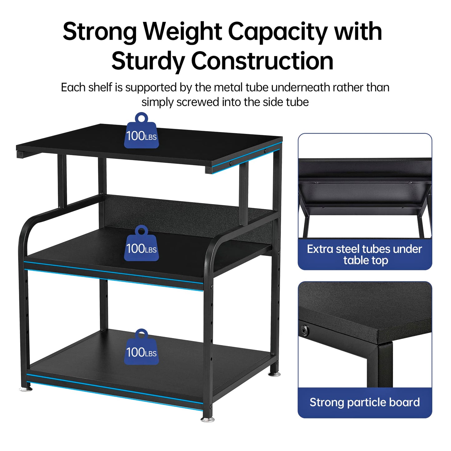 Fannova Printer Stand, 23.6 x18.9 x 30 Inches Large Printer Table with Adjustable Storage Shelf, 3 Tier Rolling Printer Cart with Wheels for Home Office, Stand for Heat Press Mini Fridge, Black