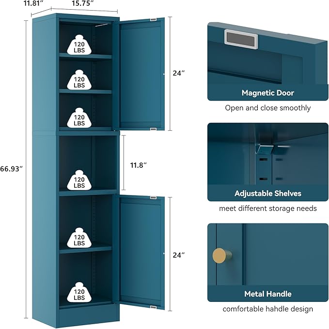YAUWOH 2-Door Metal Storage Cabinet, Tall Slim Pantry Organizer