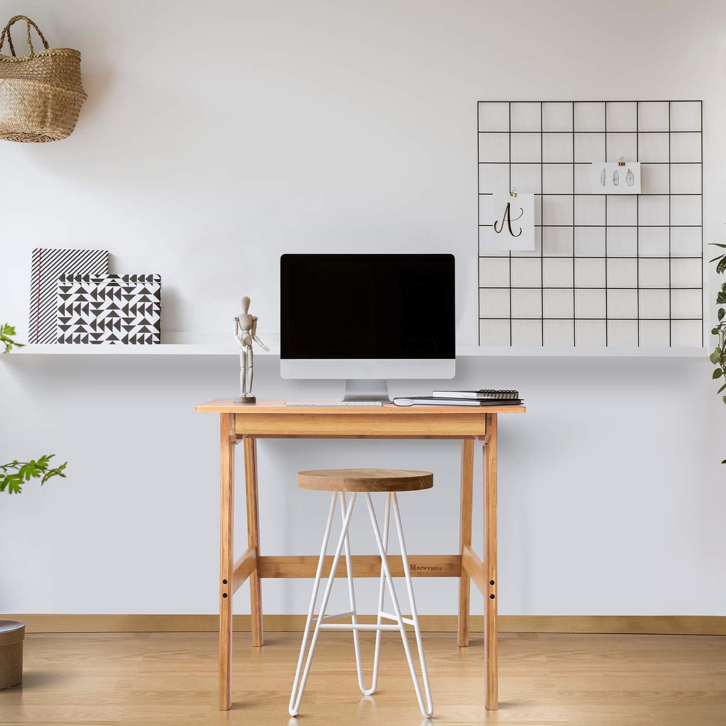 Nnewvante Writing Computer Desk 31.5" Bamboo Home Office Table with Large Drawer, Modern Furniture Simple Study Makeup Workstation