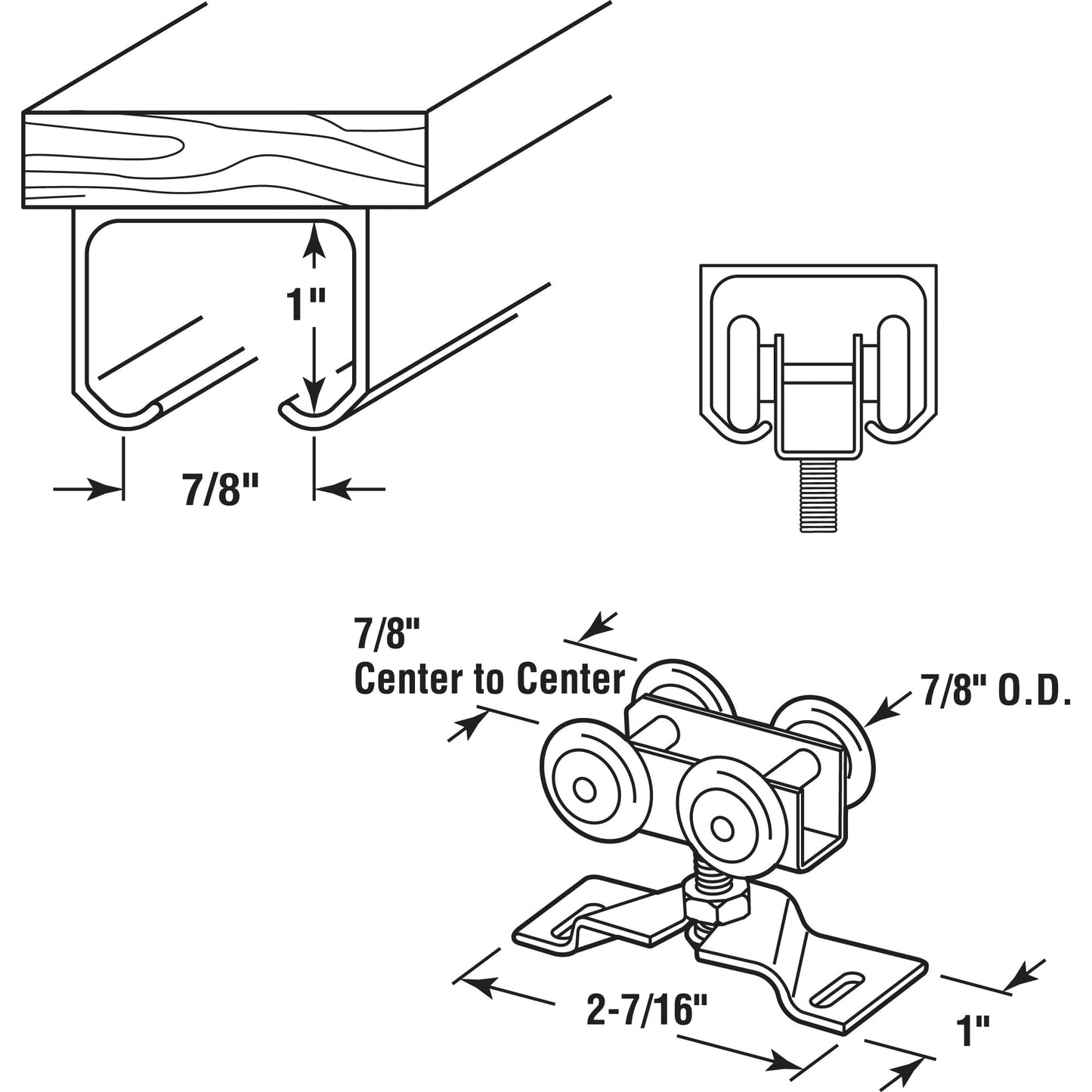 Prime-Line N 7449 Door Roller Assembly, 7/8 In, Convex, Plastic Tires, Steel Bracket and Ball Bearings (2 Pack), Zinc