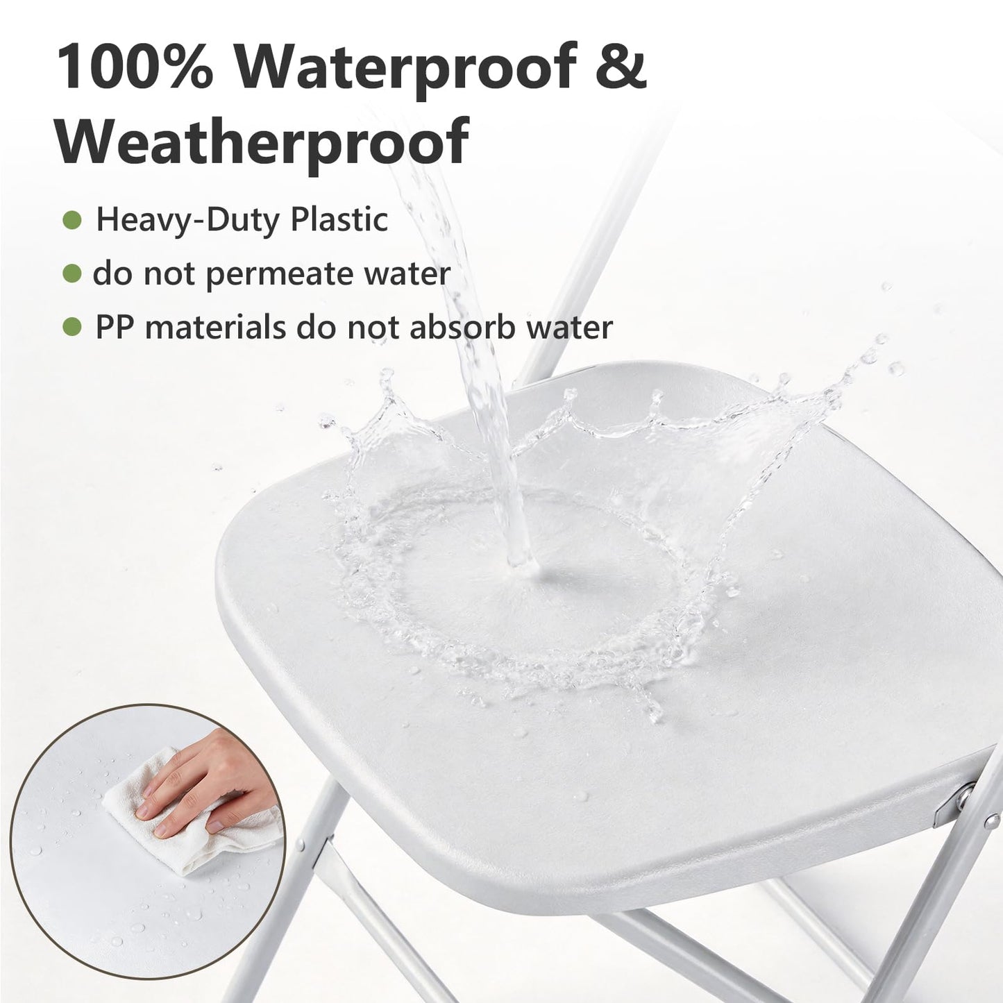 MAKE CHANGES White Folding Chairs 6 Pack, Plastic Folding Chairs for Outside, Heavy Duty Foldable Chairs, Sturdy Metal Folding Chairs, 350 lbs Capacity, for Patio, Garden, Party