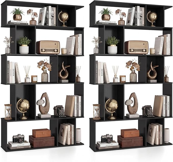 Giantex 5-Tier Bookshelves Set of 2, 10-Cube Geometric Bookcase