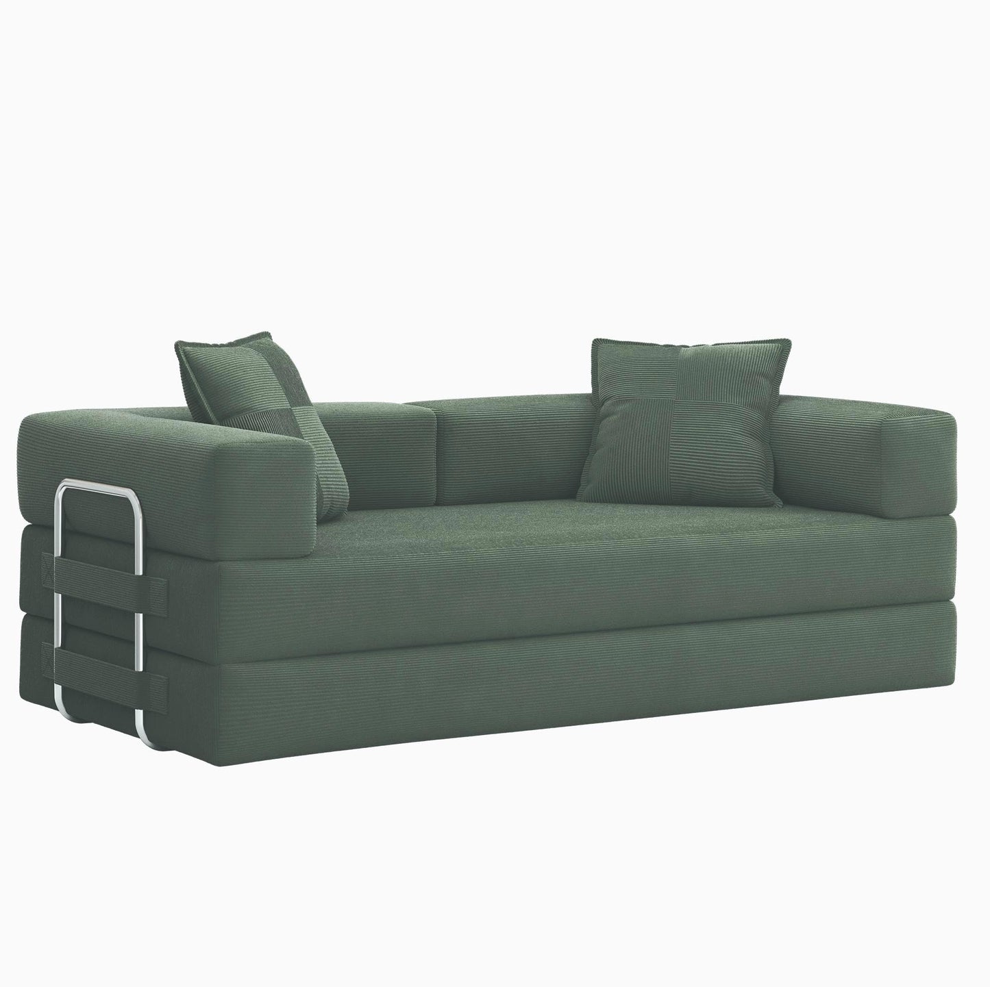 GRUSIGN 78 Inch Convertible Sofa Bed, 5-in-1 Futon Sofa Bed Pull Out Couch, Boneless Couch Bed for Living Room, Corduroy Boneless Couches for Bedroom, Apartment, No Assembly Sleeper Sofa Bed, Green