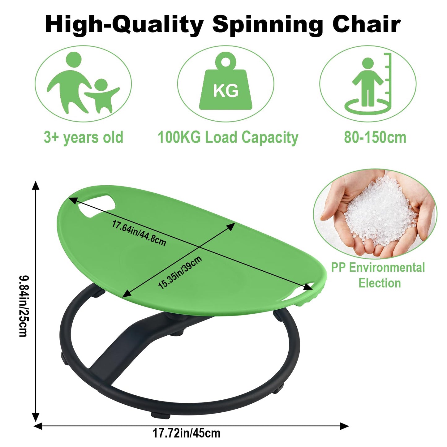 Casuenia Spinning Chair for Autistic Kids, Sensory Swivel Chair with Safety Handles, 220LBS Weight Capacity, Spinning Toy for Kids Autism & ADHD Age 3+, Sensory Product for Body Balance (Green)